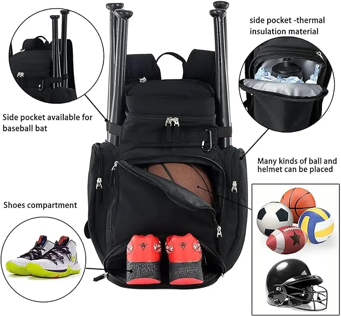 Costom Personalized Mens Youth Sport Softball Volleyball Football Bookbag Backpack with Soccer Ball Holder