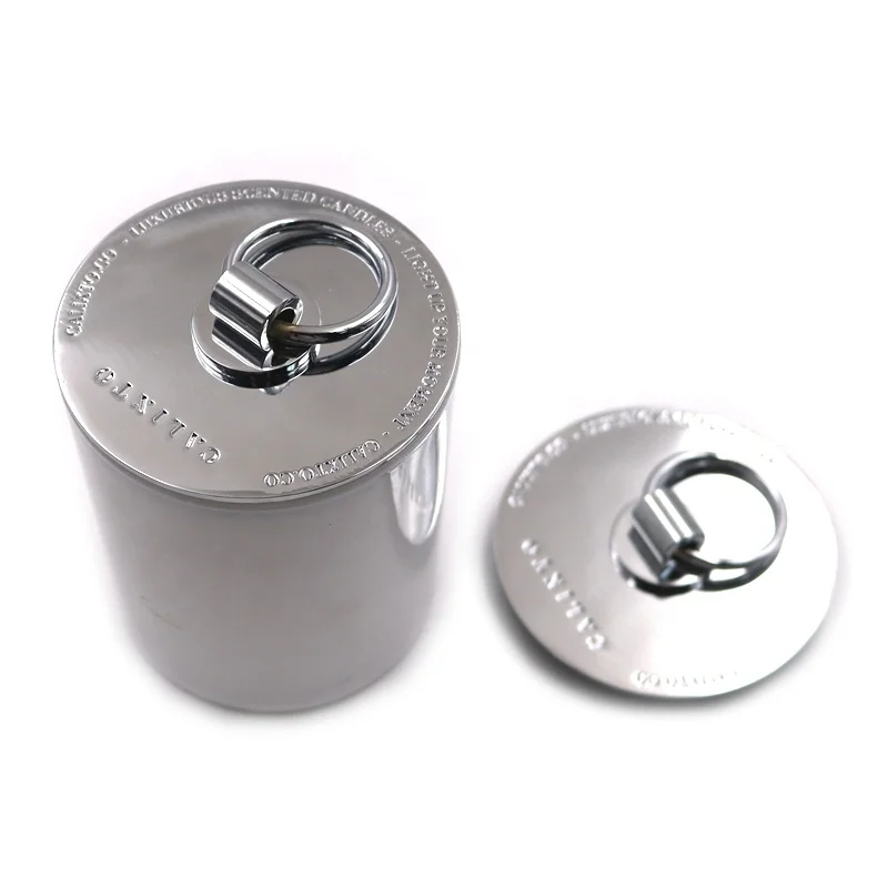New design High quality custom logo gold silver color metal zinc alloy candle glass jar cup lid with ring