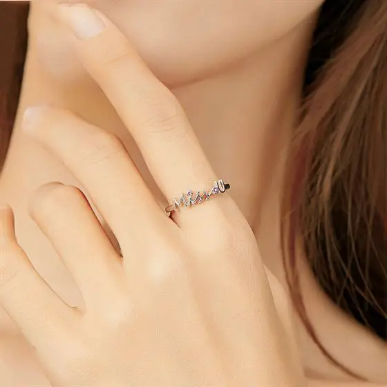 Silverbene Miss U Letters Red CZ 925 Sterling Silver Ring