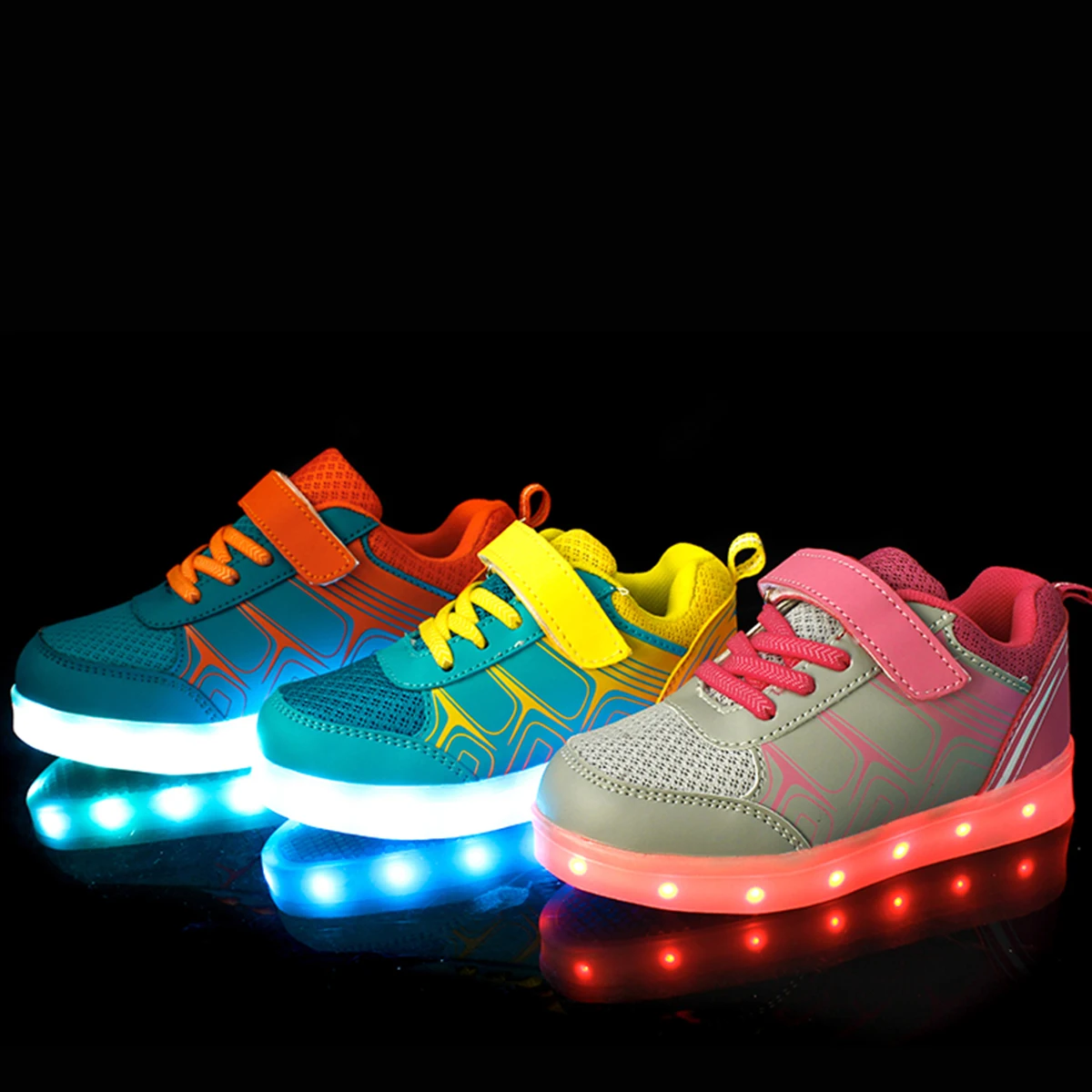 
LED shoes Outdoor Sports Flashing Children PU Net Usb Shoes Kids Led KIds Light Up Shoes 