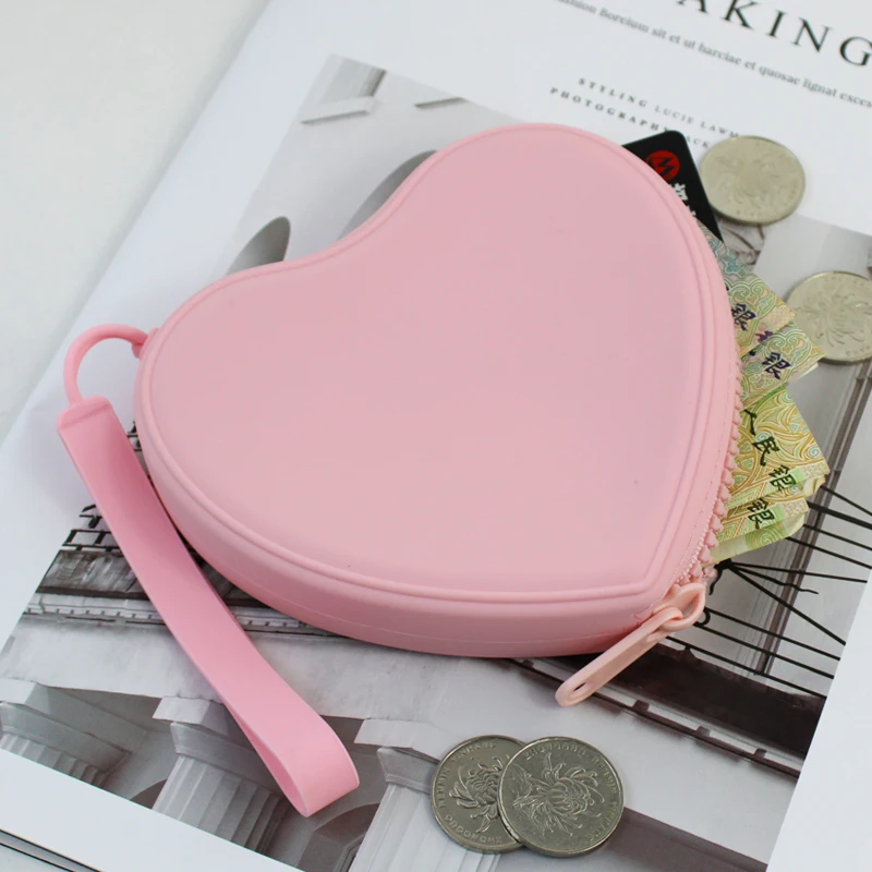 Hot Sales Silicone Heart Shaped Coin Purse Wallet Zipper Purse Mini Coin Pouch Wallet