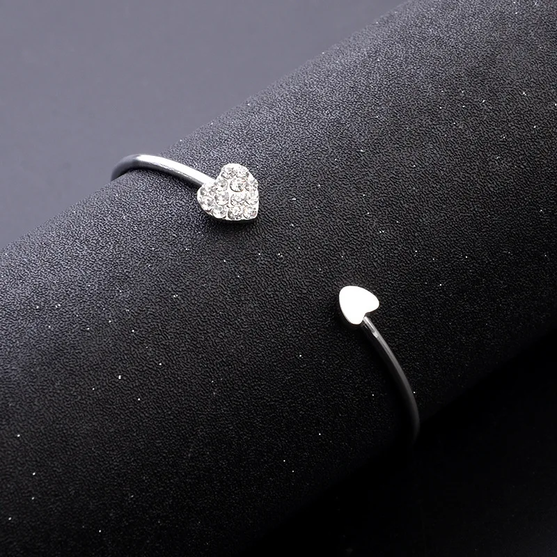 Wannee Fashion 18K Full Diamonds Open Adjustable Double Heart-Shape Stainless Steel Bracelet