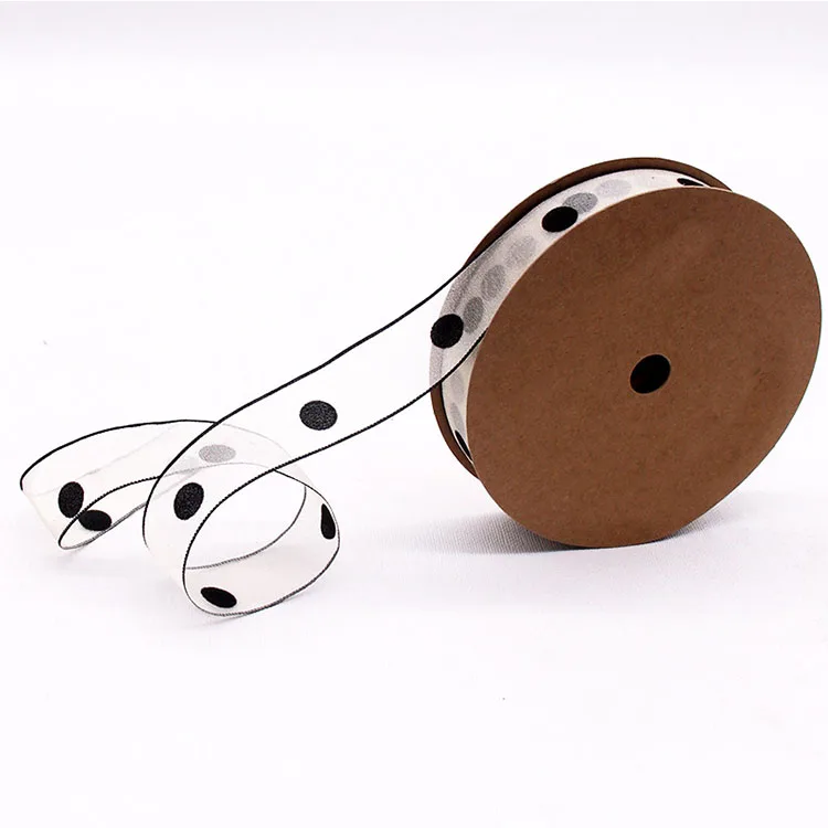 2.5CM wide Wholesale Gift Wrapping Wedding Decoration Black/White Polka Dot Ribbon Satin