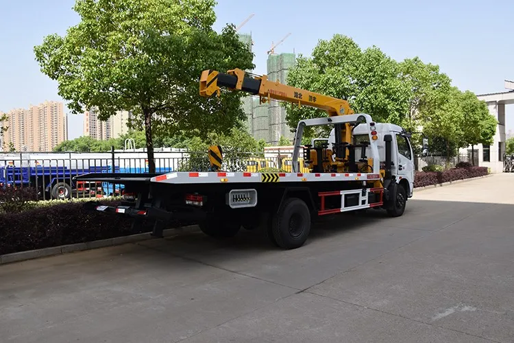 Dongfeng 4x2 5 tons Flatbed Tow Truck Wrecker with Hydraulic Boom Crane