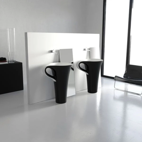 White and Black Sink Mirror Bathroom Cabinet Bathroom Vanity Stone Round Wash Basin