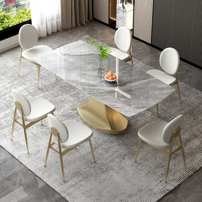 Modern 6-Piece French Leather Dining Table and Chair Set Home Furniture for Dining Room