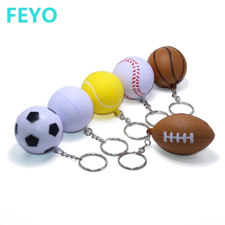 PU squishy soft foam scented pu bouncing balls slow rebound toys customized round anti stress keychain key ring smiley ball