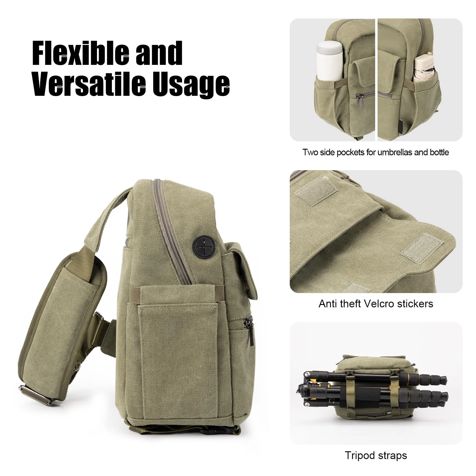 Lightweight Waterproof Camera Crossbody Shoulder Bag Anti-shock Canvas Travel Photography Sling Bag Case for DSLR/SLR/Mirrorless