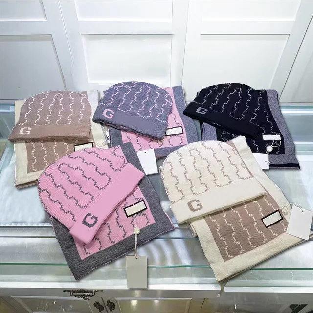 Brand New High Quality Scarf Hat Set Hot Selling Hats Luxury Brand Scarf Designer Letter Jacquard Knitted Wool Hat Scarf