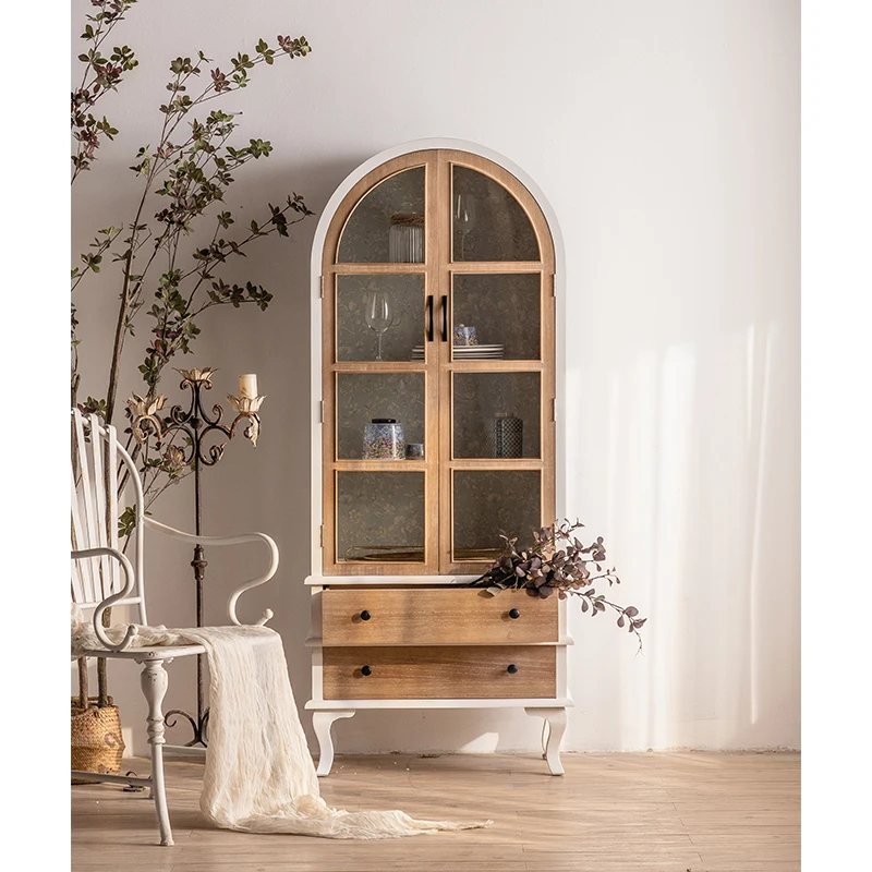 European Living Room Wooden Furniture Wood Glass Cabinets Home Decorative Kitchen Cupboards Storage Display Cabinets