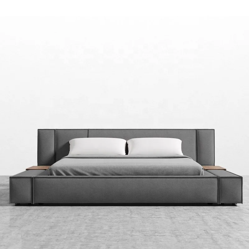 Italian Fabric Bed Gray Luxury Upholstered Modular Bed Frame With Headboard Night Beds