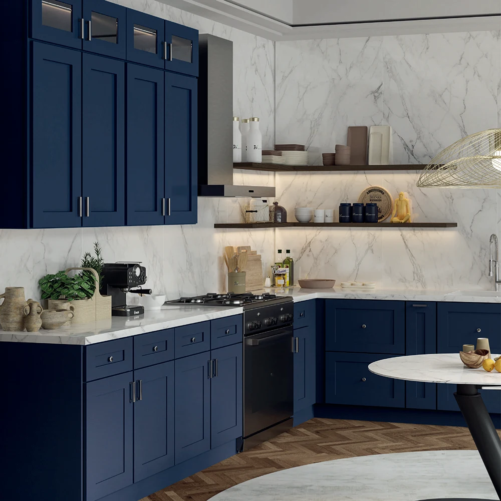 Modern Kitchen Furniture Design Shaker Door Panel Wooden High Quality Navy Kitchen Cabinets Sets from Vietnam