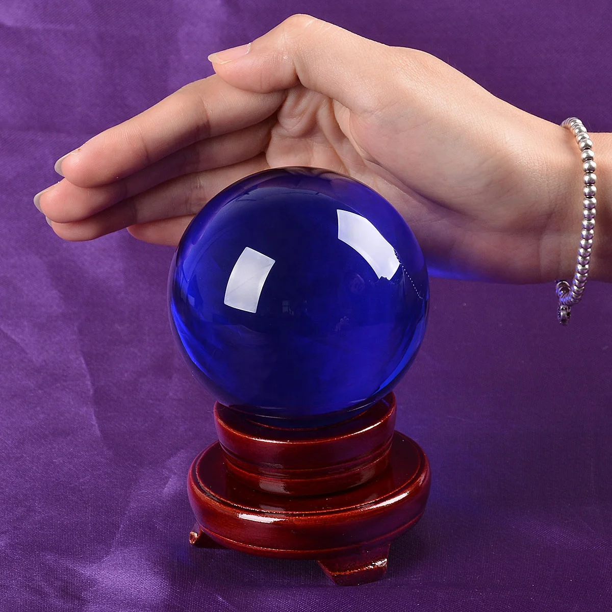 LONGWIN 80mm (3.1 in) Photography Crystal Ball Clear Contact Juggling Ball with Wooden Stand