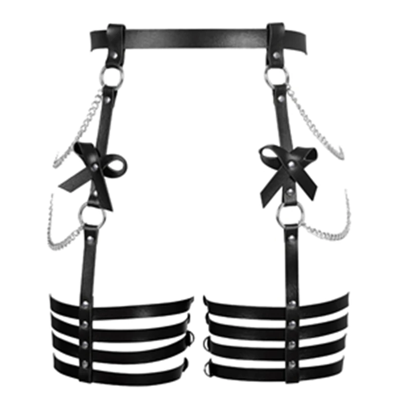 Women Leather  Lingerie Body Harness High Quality Leg Garter Belt Strap Adjustable Lingerie Belt High Garter with Chain