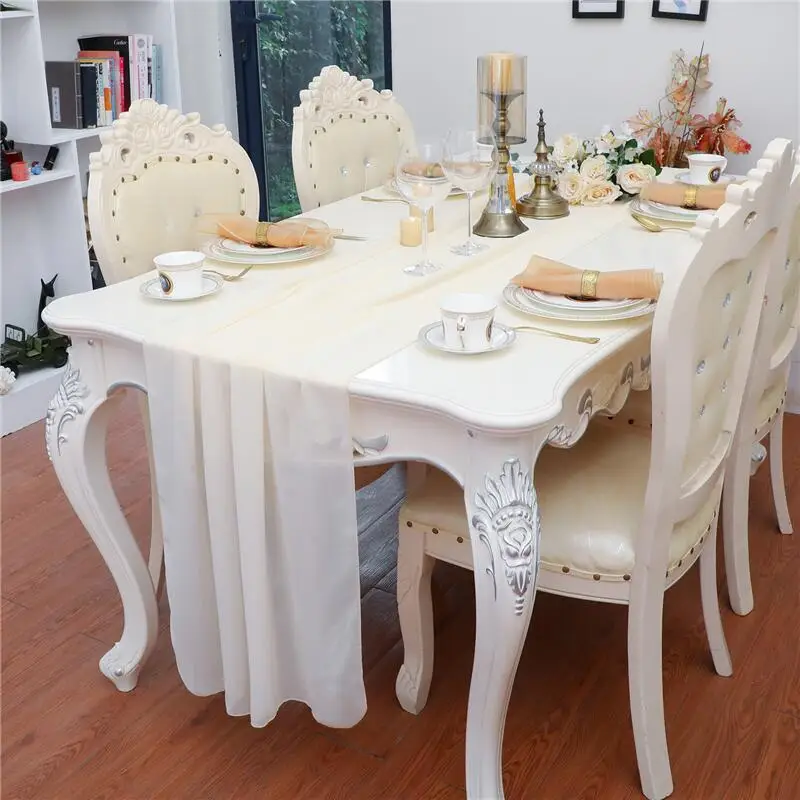 Various Colors Long Chiffon Dining Table Runner Gauze Decoration For Wedding Party