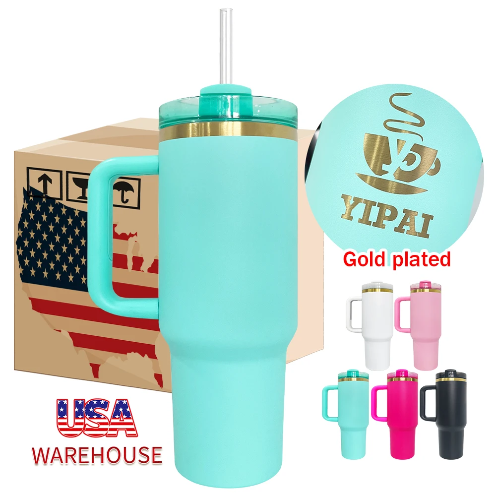 laser engraving H2.0 40oz gold plated tumbler with handle and lid for outdoor travel for Customized UV 3D printing logo design