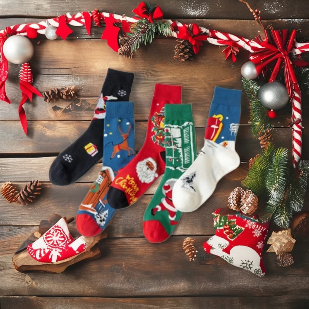High Quality Cotton Christmas Crew Socks Fashion Cartoon Male Unisex Custom Knitted Trendy Xmas Tube Winter Casual Wholesale