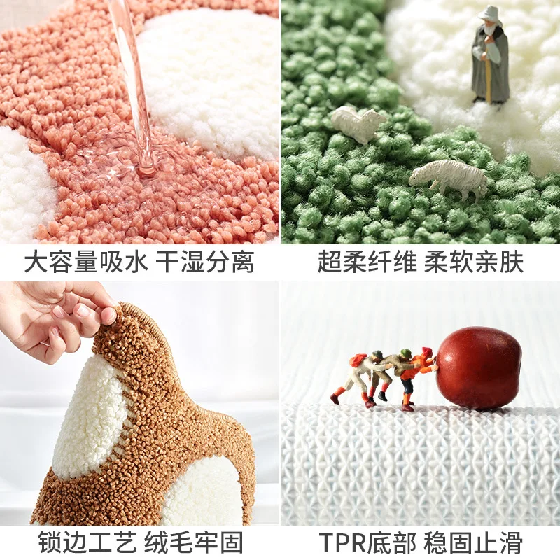 Fluffy Sheepskin Tuft Rug Bathroom Non -Slip Mat Water Absorbent Mat Cute Cartoon Cat Paw Rug