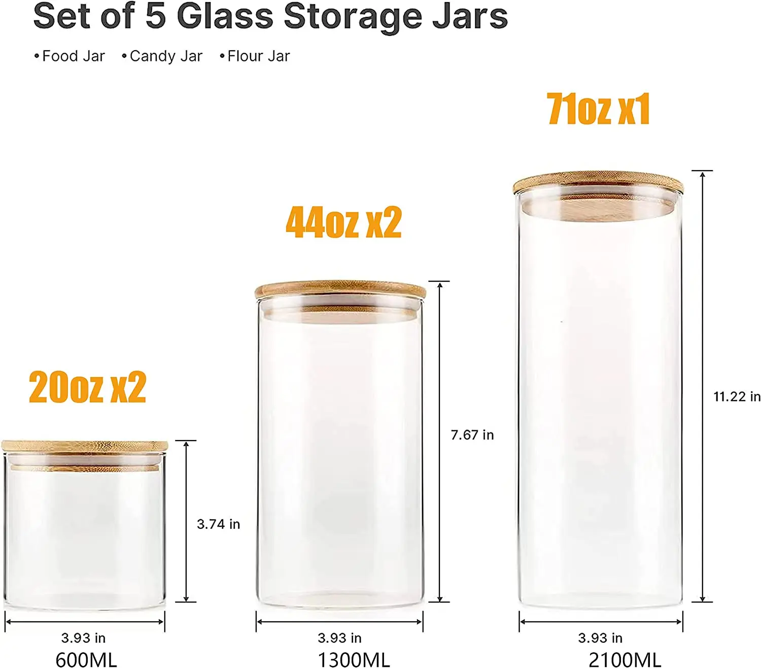 Clear Stackable Kitchen Canisters Candy Cookie Jar Glass Food Storage Containers With Bamboo Lids