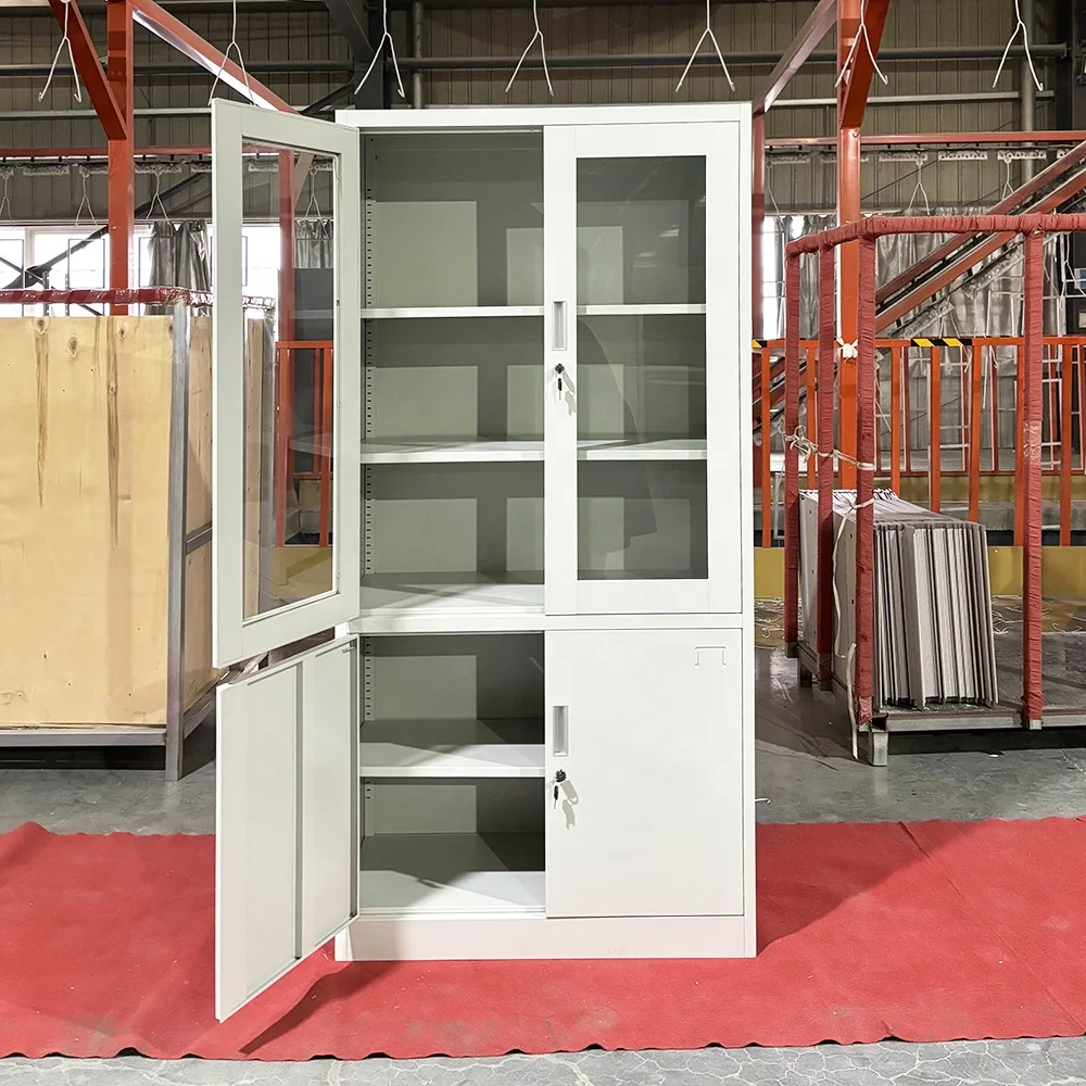 2 glass door metal storage cabinet with 2 shelves office cabinet steel file cupboard