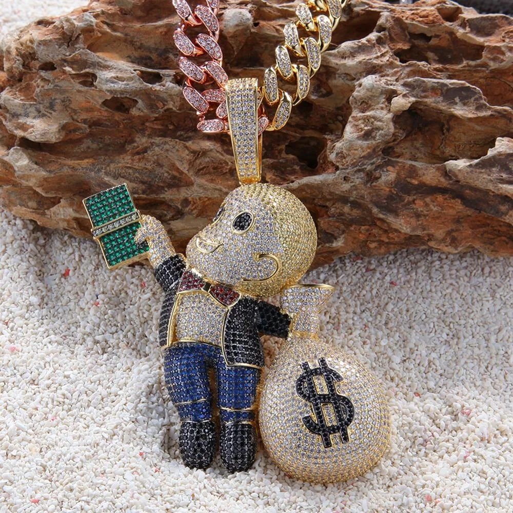 custom hip hop dollar sign play boy cute charm necklace