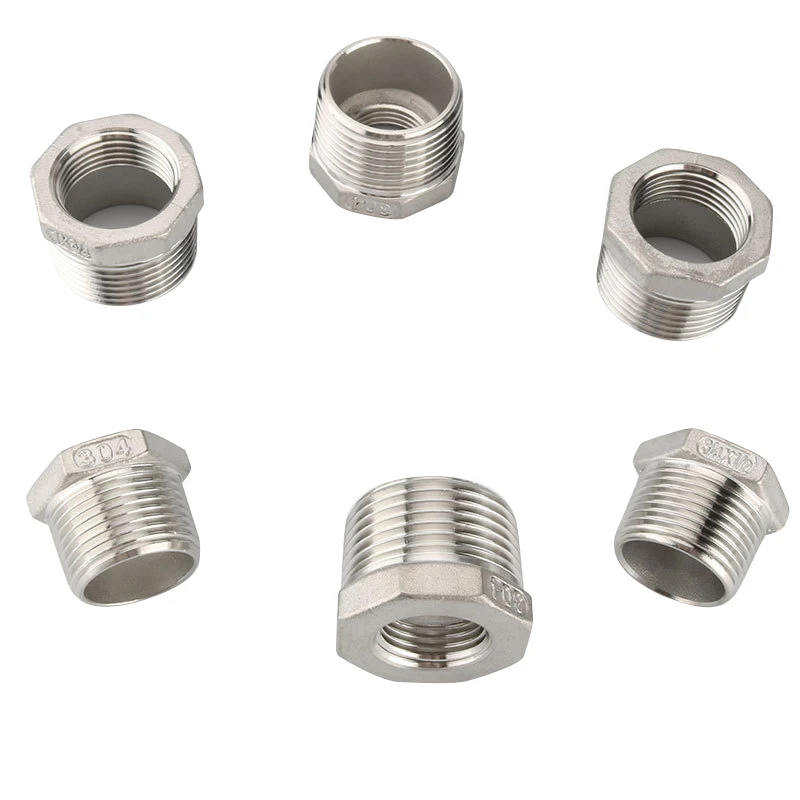 Customized Reducing Hex Bushing 3/8 Inch NPT x 1/4 Inch NPT Stainless Steel Pipe Fittings Reducer Adapter