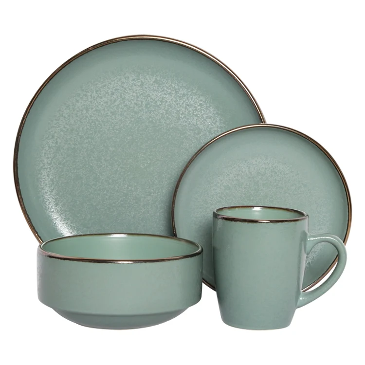 ceramic dinnerware set/wholesale chinese Matte ceramic tableware with metal glaze edge
