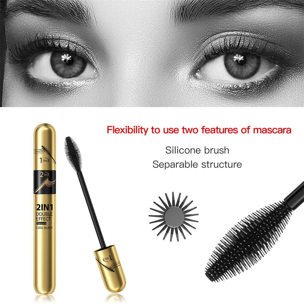 Professional Cosmetics  Mascara Waterproof  base 2 In 1 Natural Eyelash Mascara Thick Curling 4D Double Head Mascara