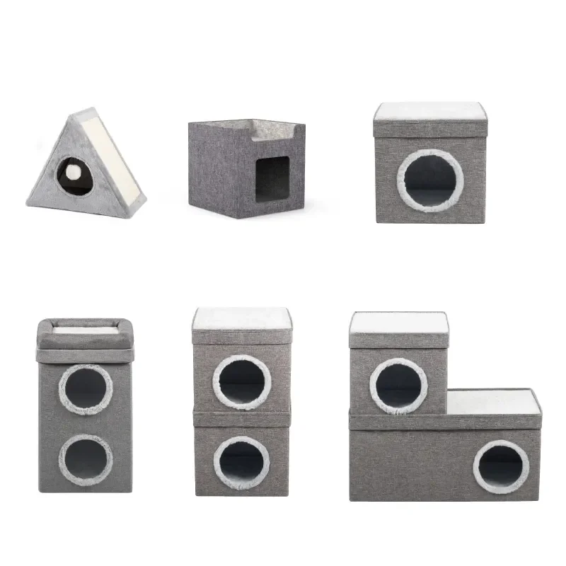 wholesale luxury pet home 6 styles plush cat bed foldable cat bed house pet furniture house with scratching pad