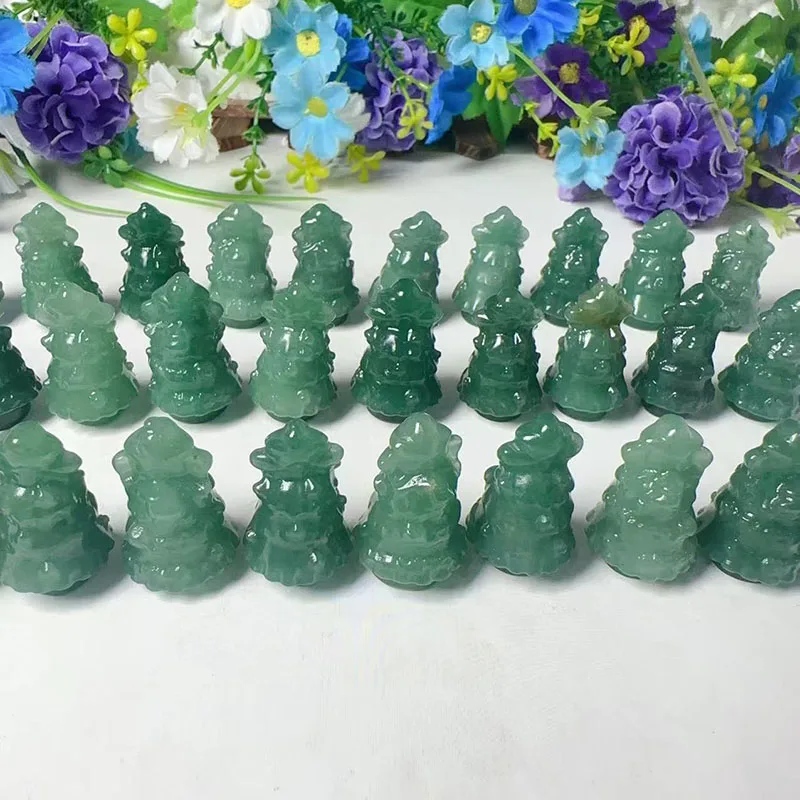 Wholesale Mini Crystal Healing Stone Carvings Natural Hand Carved Green Aventurine Crystal Christmas Tree For Christmas Gift
