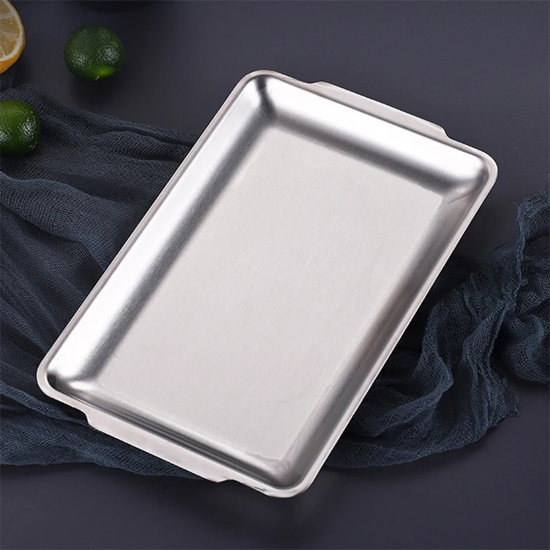 Wholesalers Kitchen Home Hotel Restaurant Tableware Barbecue Plate Stainless Steel DecorativePlate Silver Cookware