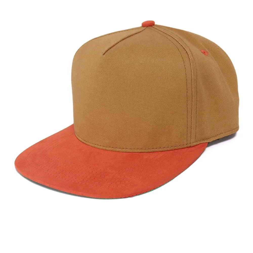 Toned Custom Fabric Cotton Suede Fashion Personality Contract Style 5 Panel Flat Bill Caps Orange Tan Hat