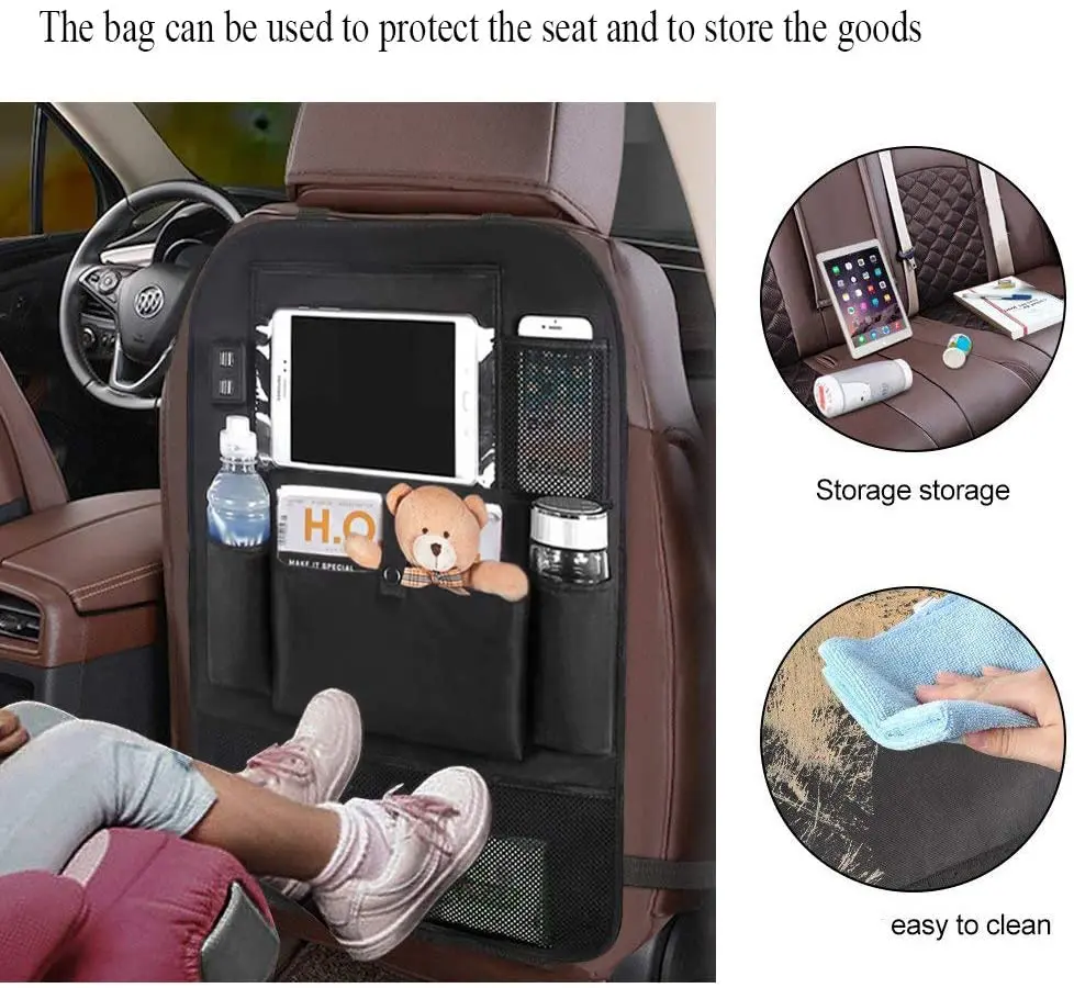 KUYUE Oxford Car Hanging Bag Car Backseat Organizer Oxford Seat Pocket Protector Storage Bag with Tissue Holder Storage Baskets