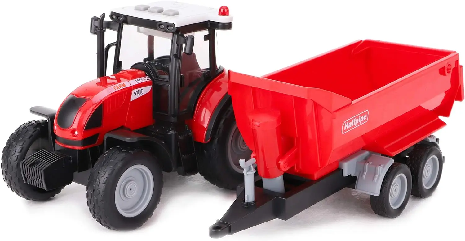 farm Tractor and Trailer 37cm Red with Lights and Sound  Farm Toys for Kids