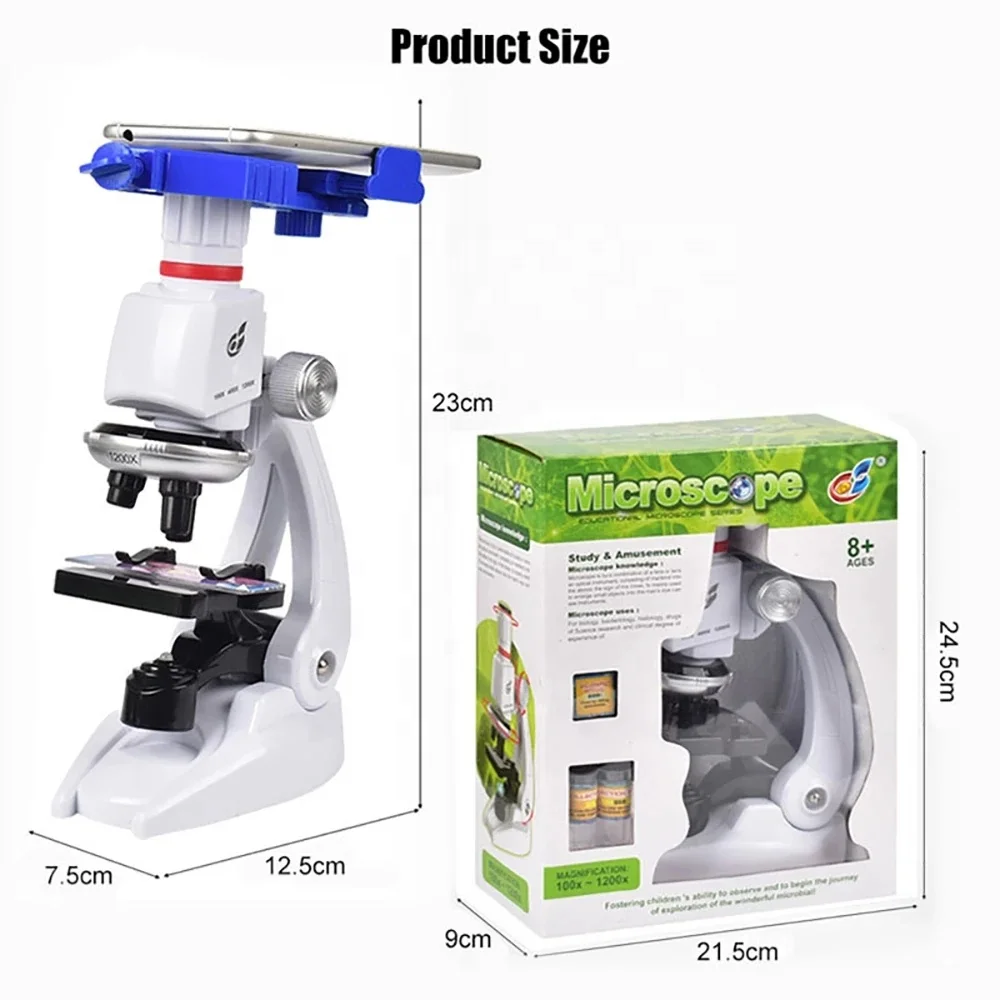 Children Microscope Kit Lab Led 100/400/1200x Kids Zoom Microscope Biology For School Home Science Educational Toys Child Gifts