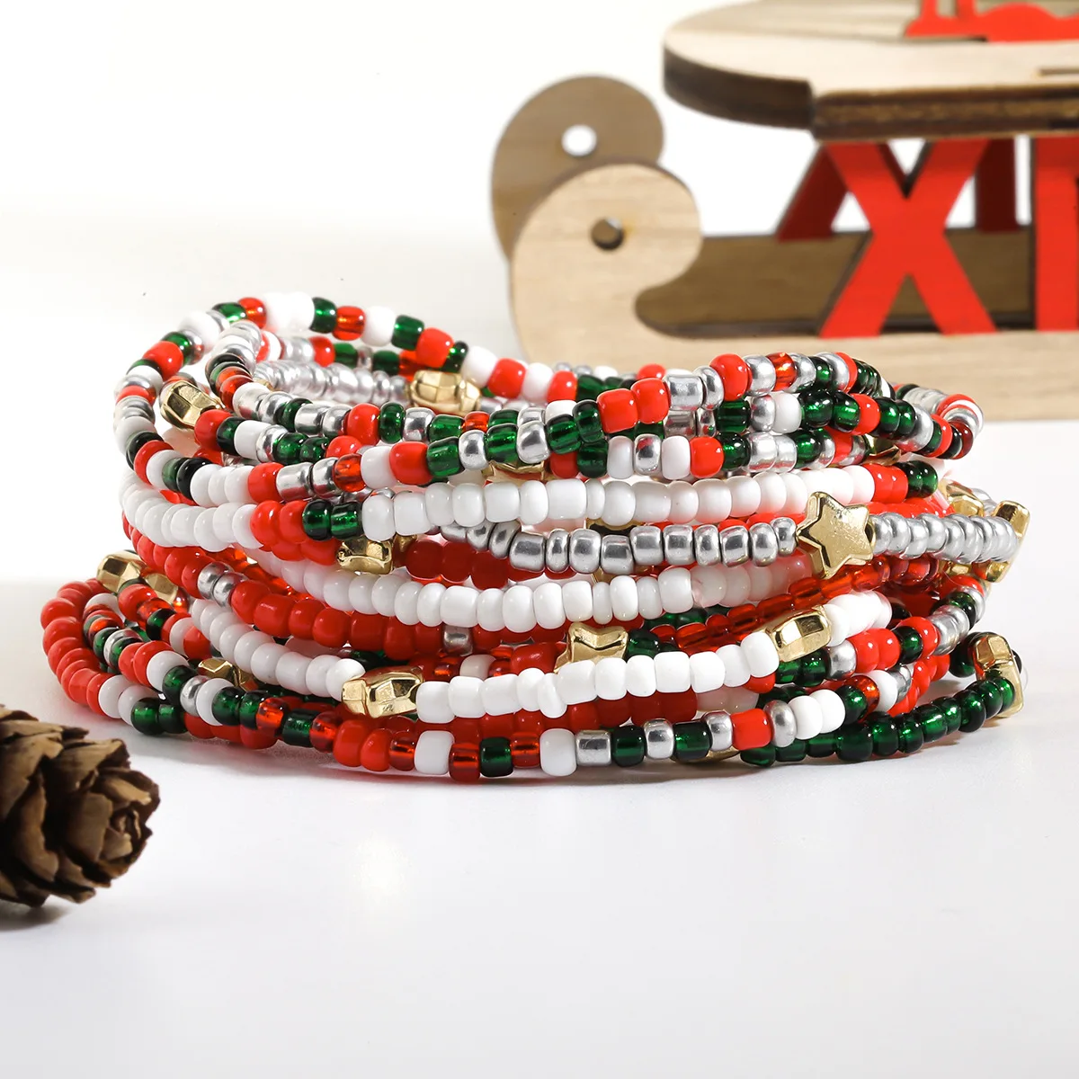 Wholesale RTS Handmade Handicraft Bracelet Rice Beaded Elastic Christmas Halloween Bracelet For Halloween&Christmas Jewelry