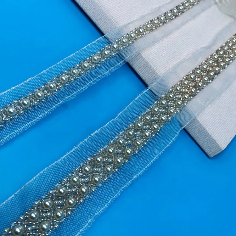 OEKO-TEX BSCI factory China wholesales best sell trim lace beaded lace heavy beads pearl trim beaded lace