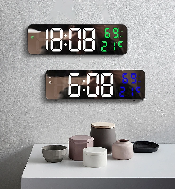 Electronic alarm clock Mirror large screen digital LED mount clock plug-in version clock