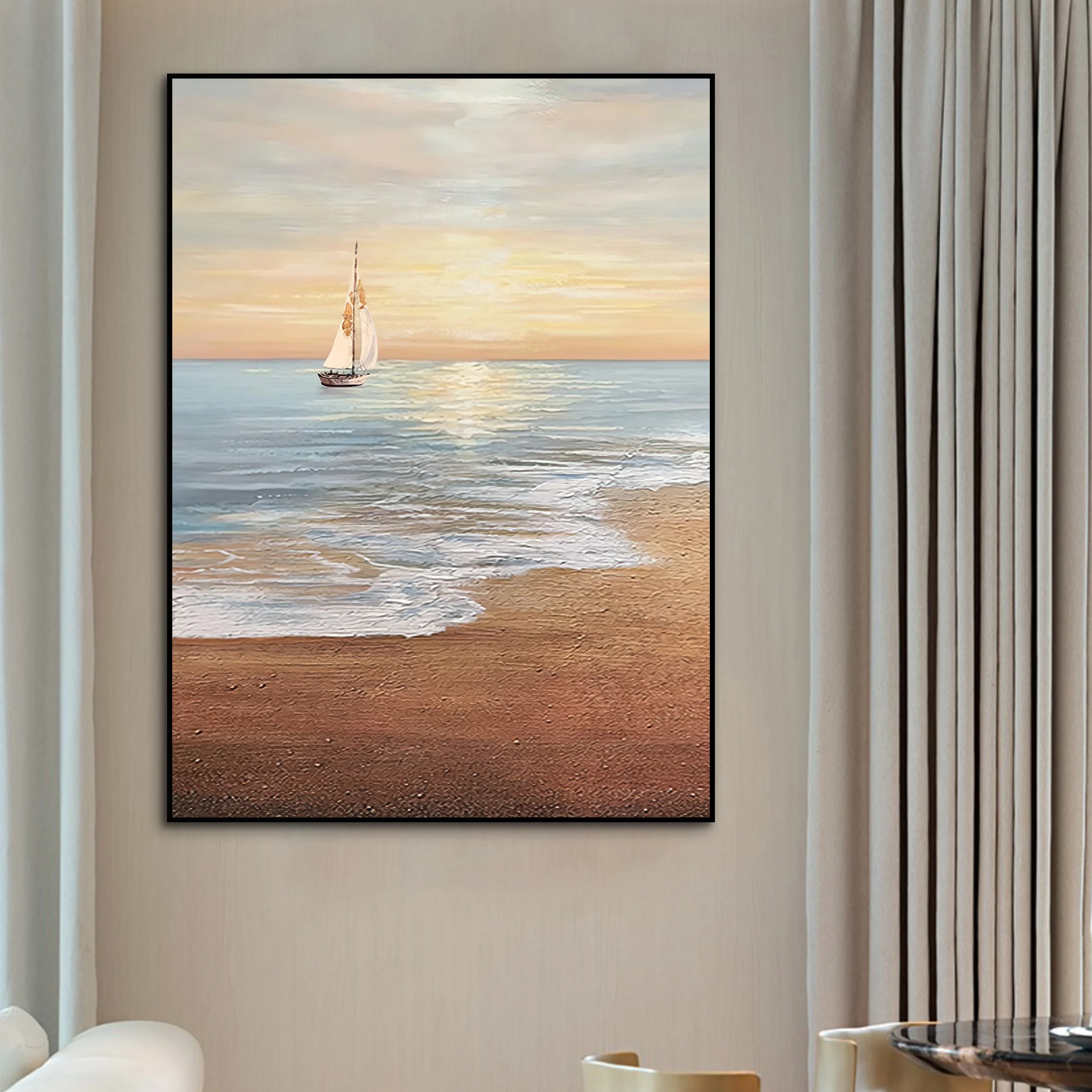 Darling DRZ37 Handpainted Impressionist Sailboat Wall Art Custom Abstract Design Painting Canvas Print Oil Paintings