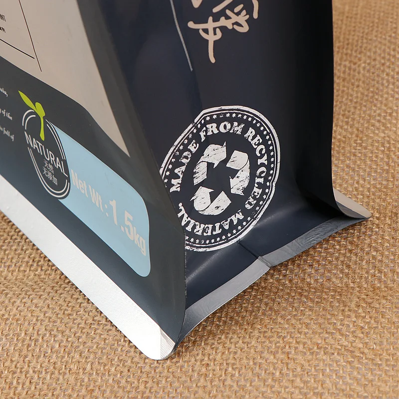 Factory price custom printed flat bottom eight side seal stand up pet dog food packaging bag