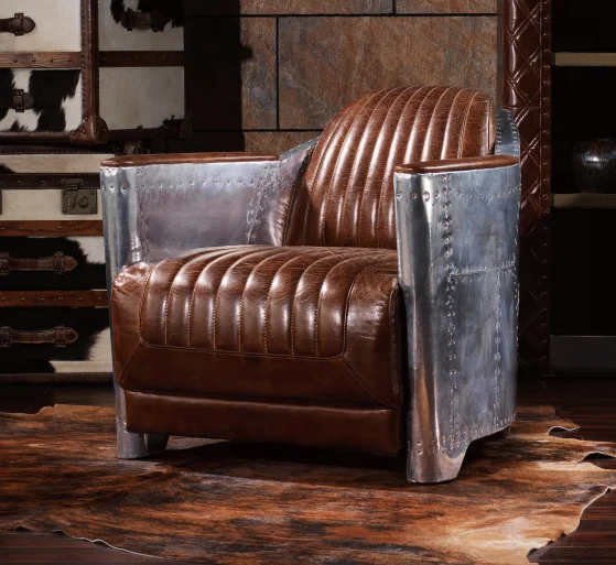 luxury antique classic retro Faux Leather Lounge Chair leather cigar sofa for Living Room Reception old fashion armchair