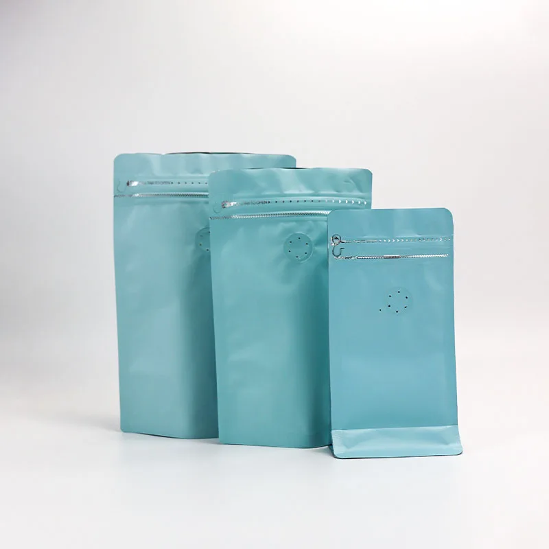 Hot Sale flat box block bottom side gusseted 1kg coffee bags with valve and zipper