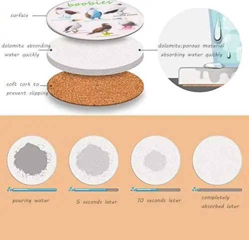 Custom Cute Birds Flower Hummingbird Absorbent Ceramic sublimation Coasters with Holder Cork Base For Drinks