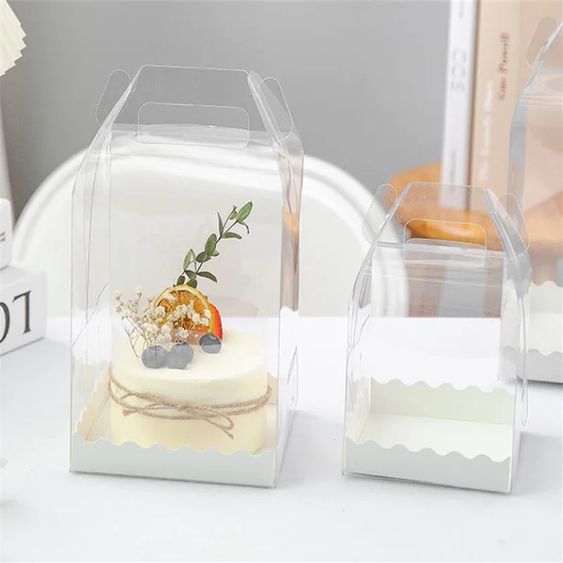 Popular Packaging Boxes Cake Swiss Roll Box With Handle Transparent Small Clear Plastic Food Mini Cupcake Boxes Customize Accept