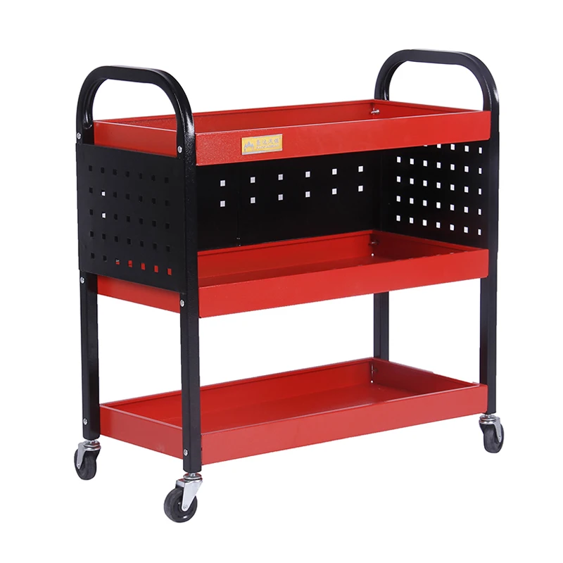 Тележка для автомойки 3 уровня с боковой подвесной пластиной и крючками