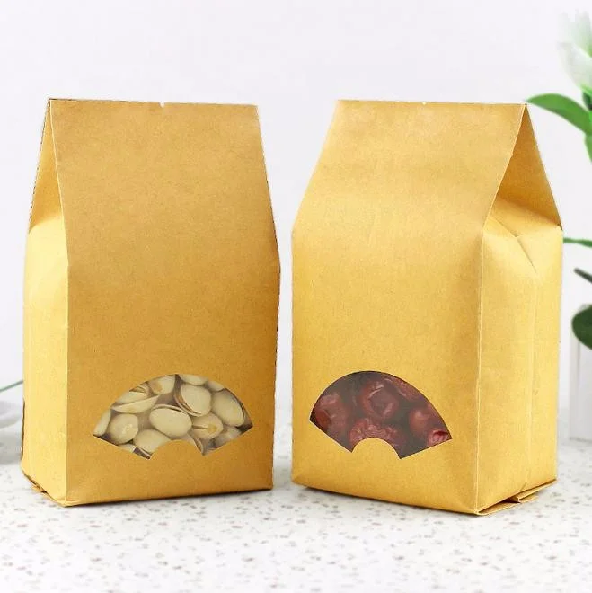 Custom designer bags biodegradable brown kraft tea packaging bags for Food snacks nuts