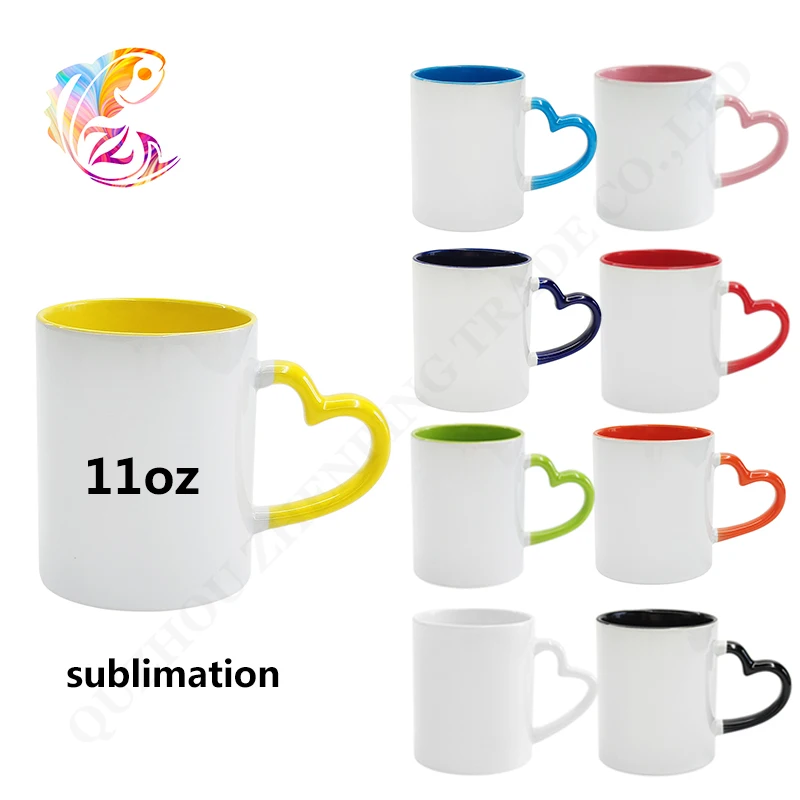ZP customized logo 11oz Wholesale Sublimation Blank Mug ceramic mug With Heart Shape Handle
