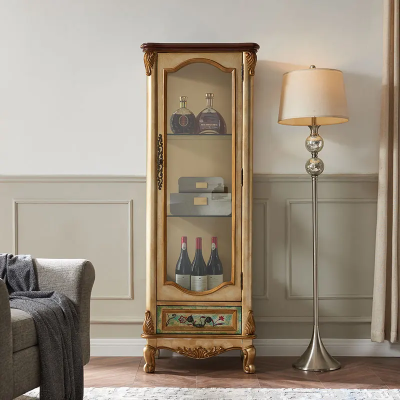 classical American painted solid wood wine cabinet Glass trim cabinet TV side cabinet