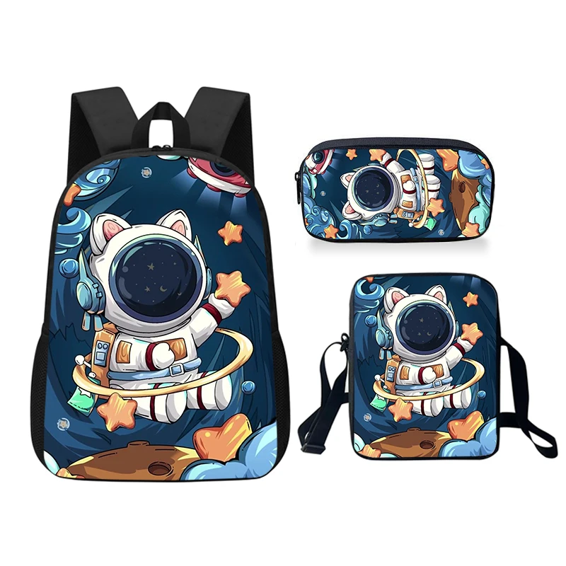 Cartoon Star Astronaut Backpack Three-piece Set Student Schoolbag Insulated Lunch Box Student Pencil Bag 3 in 1 set