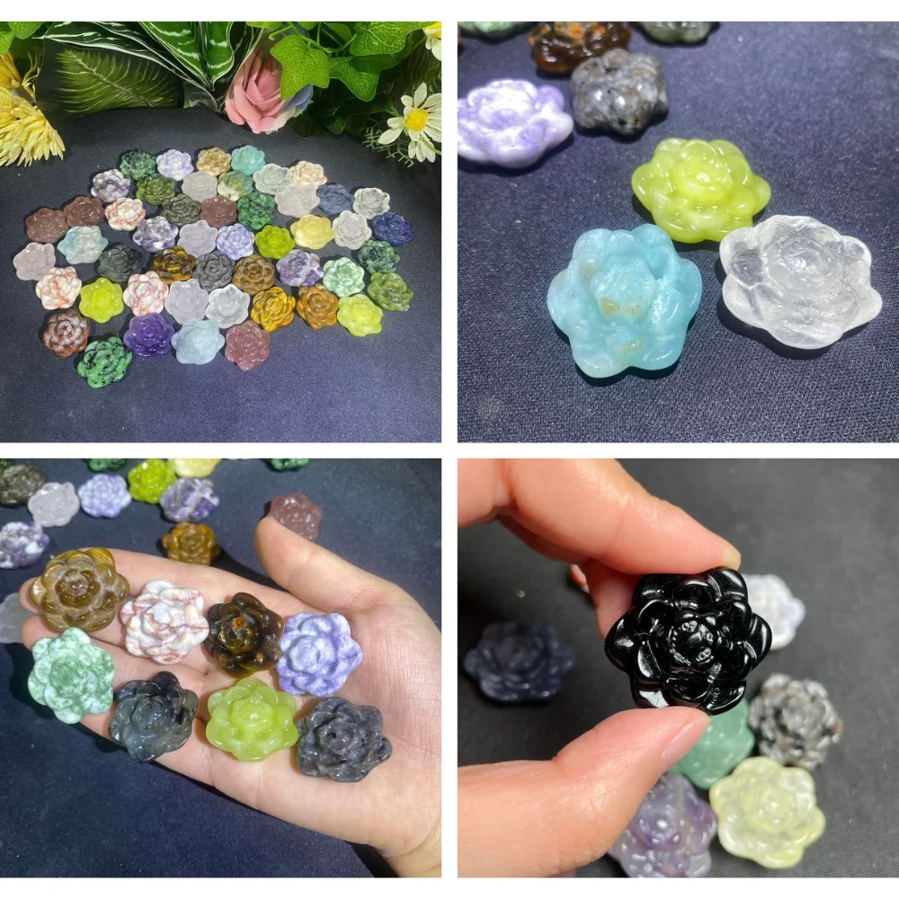 Mini Natural Crystal Carvings Healing Stones Handmade Artwork Wholesale Mini Crystal Flower Quartz For Christmas Gifts